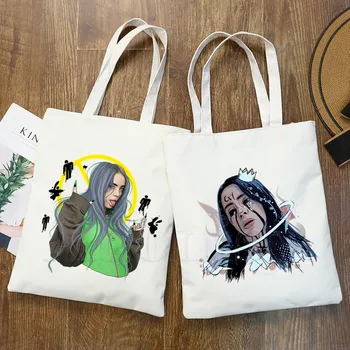 

Billie Eilish Fashion Canvas Bag Women Girls Simple Large Capacity Storage Handbag Shoulder Bag Tote Reusable Student Bookbag