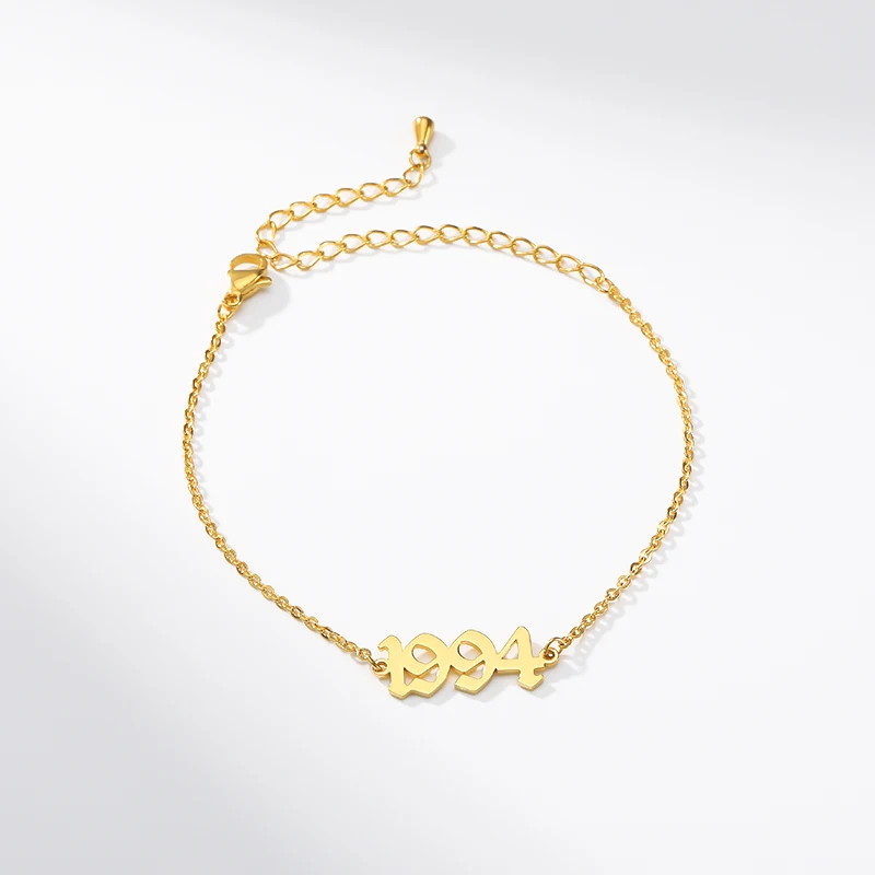 

Old English Number Chain Bracelet 1991 1992 1993 1994 1995 1996 1997 1998 1999 2000 Birth Year Hand Link Gold Silver BFF Jewelr