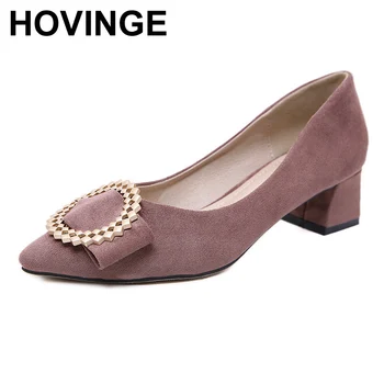 

HOVINGE High Heels Women Shoes 2019 Spring Summer Pointed toe Fashion Pumps Women Square Heels Office Ladies Shoes