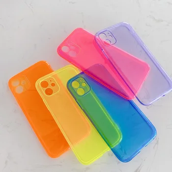 

100Pcs/Lot Neon Fluorescent Clear Color Phone Cases For iphone 11 Pro Max X XR XS Max 7 8 Plus SE2 Fully Protective Soft Cover
