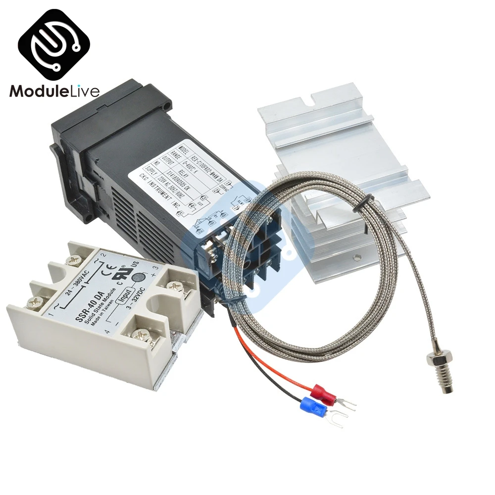 JINGERL Relaisuitgang REX-C100 PID Thermostaat Temperatuurregelaar 100-240VAC met 1M M6 Thread Type K Thermokoppel (Color : Controller
