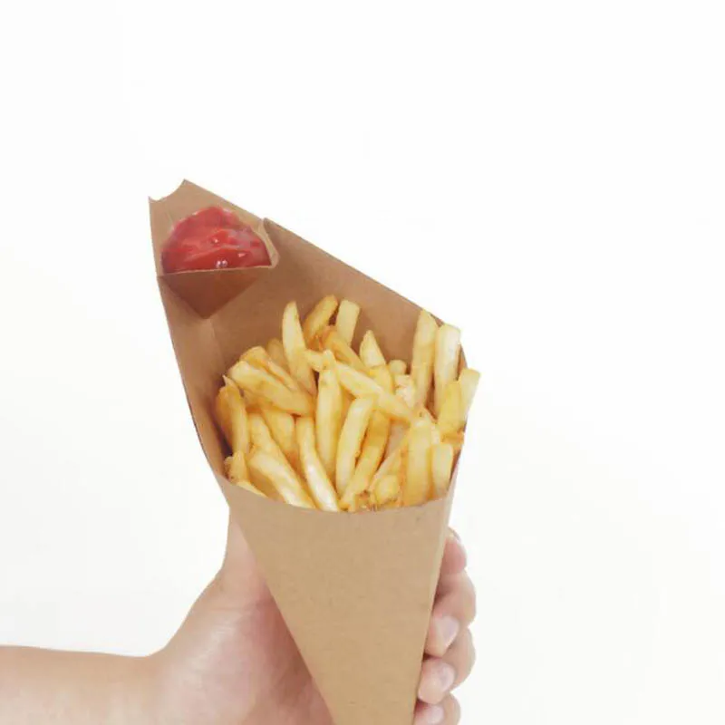 100pcs French Fries Box Cone Chips Ketchup Cup Fast Food Restaurant  Take-out Disposable Food Paper