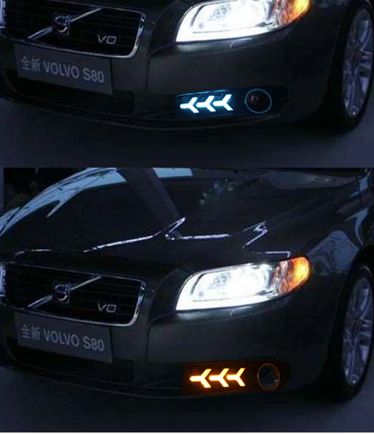 Автомобильный Стайлинг для Volvo S80L дневная ходовая лампа противотуманных фар п рыбья кость Mustang светодиодный фар дальнего света