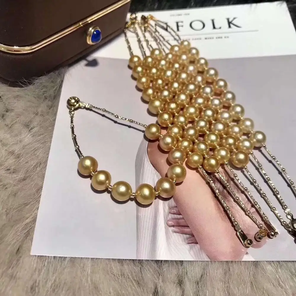 

D317 Pearl Bracelets Fine Jewelry 8-9mm Natural Fresh Water Golden Pearls Bracelets for Women Fine Pearls Bracelets