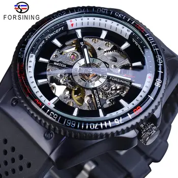 

Forsining 2016 Rotating Bezel Sport Design Silicone Band Men Watches Top Brand Luxury Automatic Black Fashion Casual Watch Clock