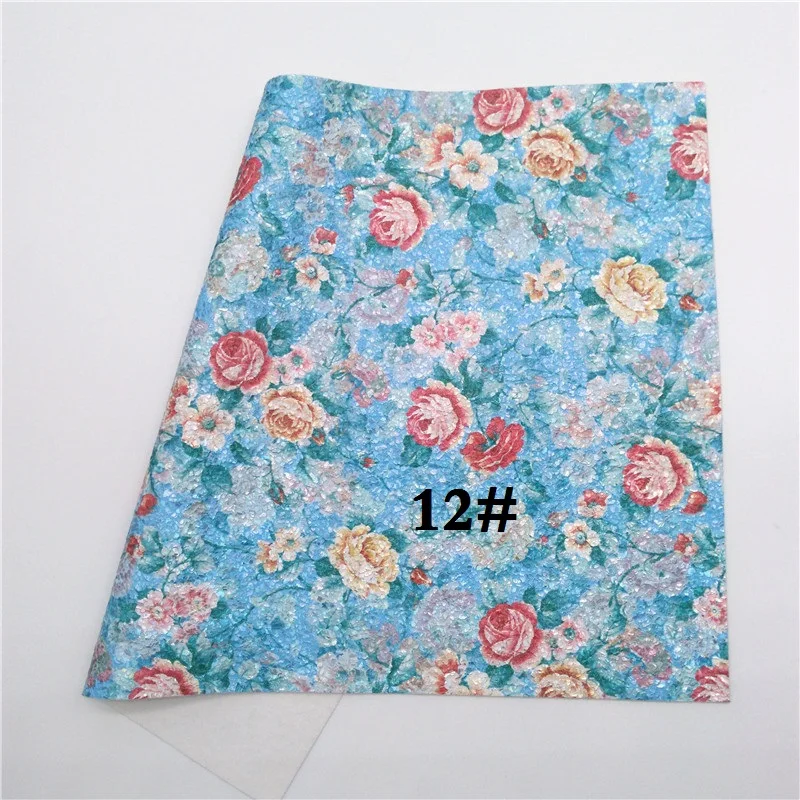 Glitterwishcome 21X29 см A4 Размер переливающиеся цветы напечатаны искусственная кожа ткань листы, синтетическая кожа листы для бантов, GM452A - Цвет: 12