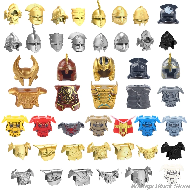 Medieval warrior Soldier Strong Orcs Warfare Helmet Armor Weapon  Golden Black Gray Horse Riding Boy Building Block Toy Children
