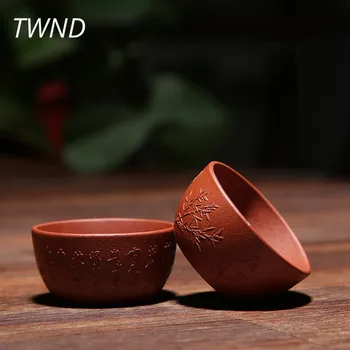 

3 Pieces yixing tea cups chinese kung fu mugs ore purple clay 40CC Chinese zisha sand carvel drinkware 10.6