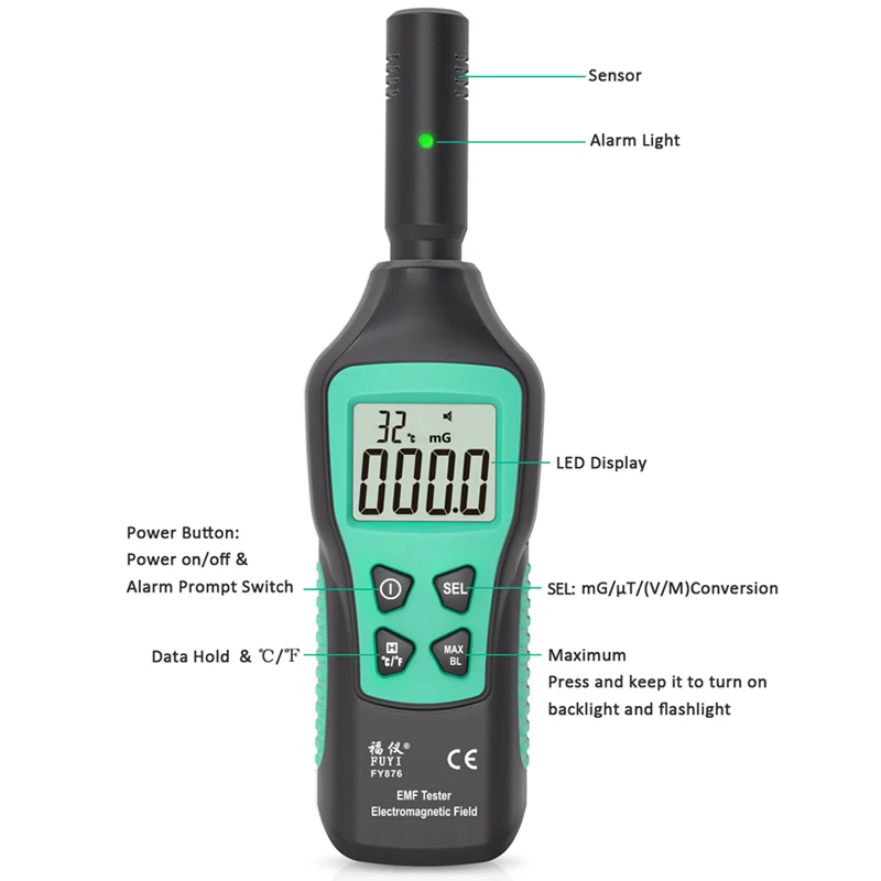 Digital Electromagnetic Field Radiation Detector Temperature Radiation Tester EMF Meter Dosimeter Detector For Computer Phone