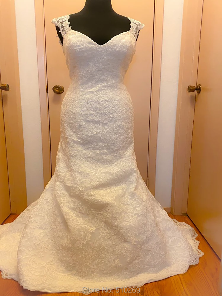 

Real Made Embroidered Alencon Lace Sweetheart Straps Fit and Flare Custom Made Bridal Gowns Vestido De Noiva Robe De Mariee