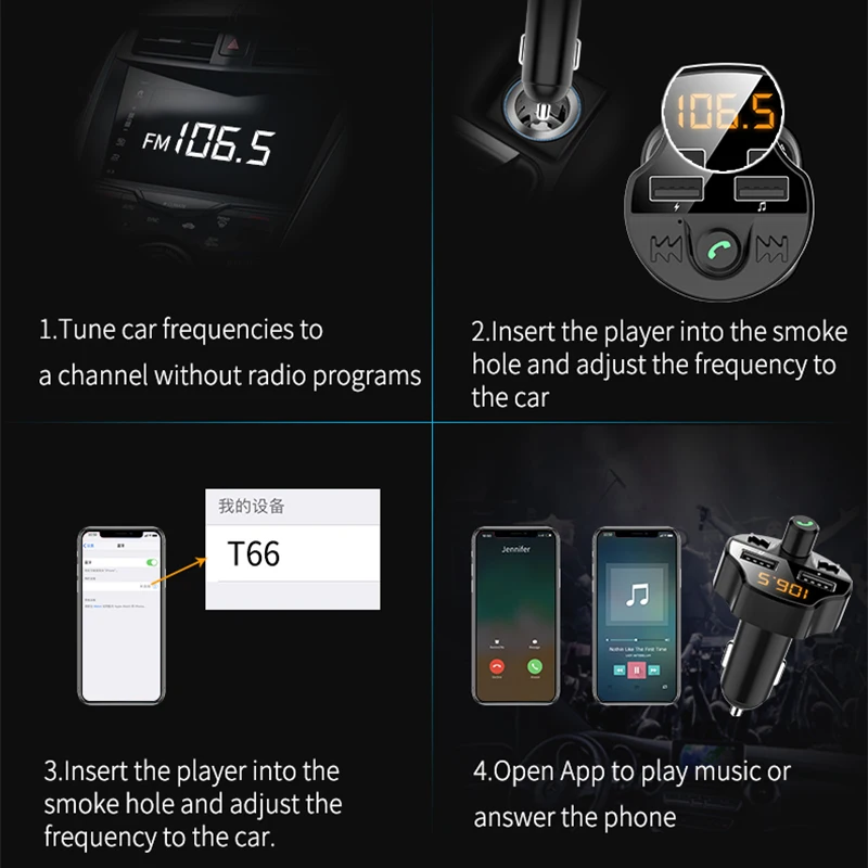 T66 беспроводной Bluetooth 5,0 Handsfree автомобильный комплект fm-передатчик Автомобильный mp3 плеер 3.1A Быстрая зарядка двойной USB зарядное устройство Поддержка TF карты