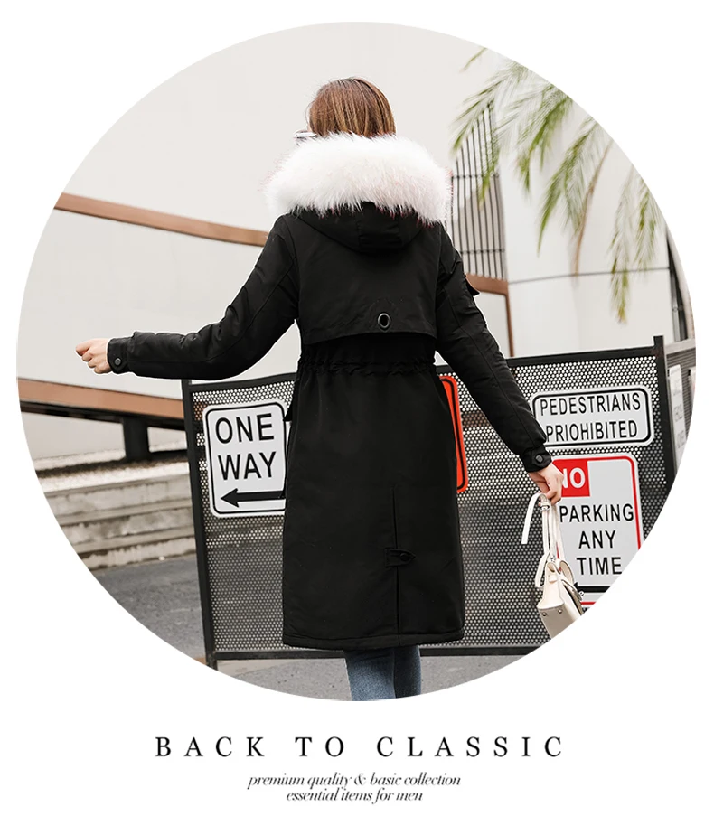 TFMLN зимние длинные толстые парки Женская свободная куртка с капюшоном высококачественное пальто женский большой меховой воротник холодная верхняя одежда с подкладкой