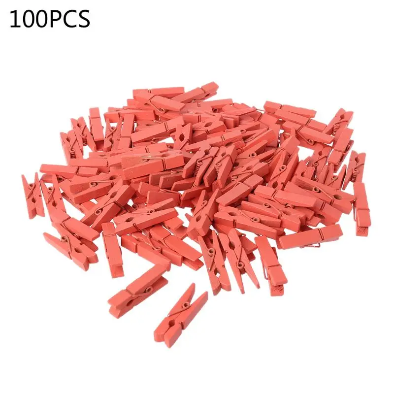 O 100Pcs Mini Natural Wooden Clothes Photo Paper Peg Pin Clothespin Craft Clips School Office Stationery C63B - Цвет: O