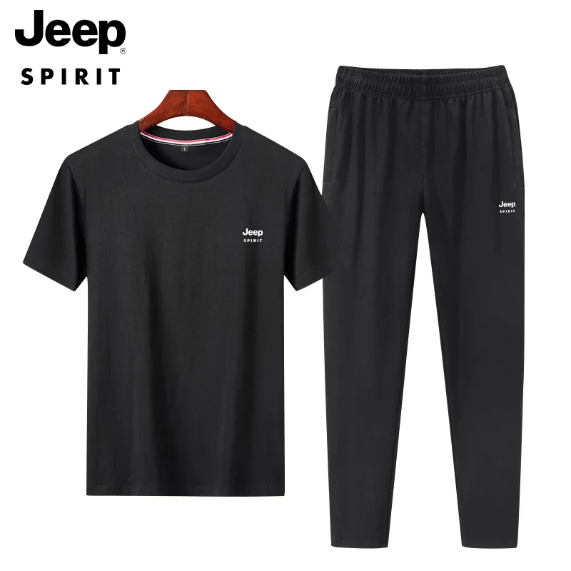 

Jeep Spirit cotton soft and comfortable high quality two-piece short-sleeved T-shirt trousers thin section running breathable