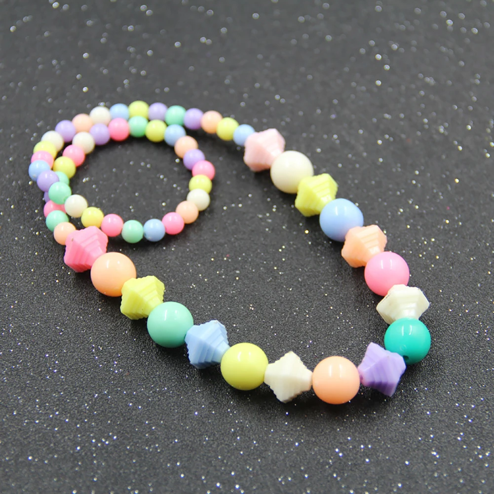 Kids DIY Hand Acrylic Beads Elastic String Mixed Color Acrylic Spacer Beads Elastic Stringed Kids DIY 2