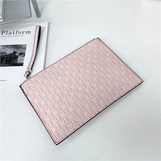 2021 New Luxury Brand CH Clutch Unisex High-quality CH Letter Pattern Clutch luxury envelope leather business clutch purse Two pink