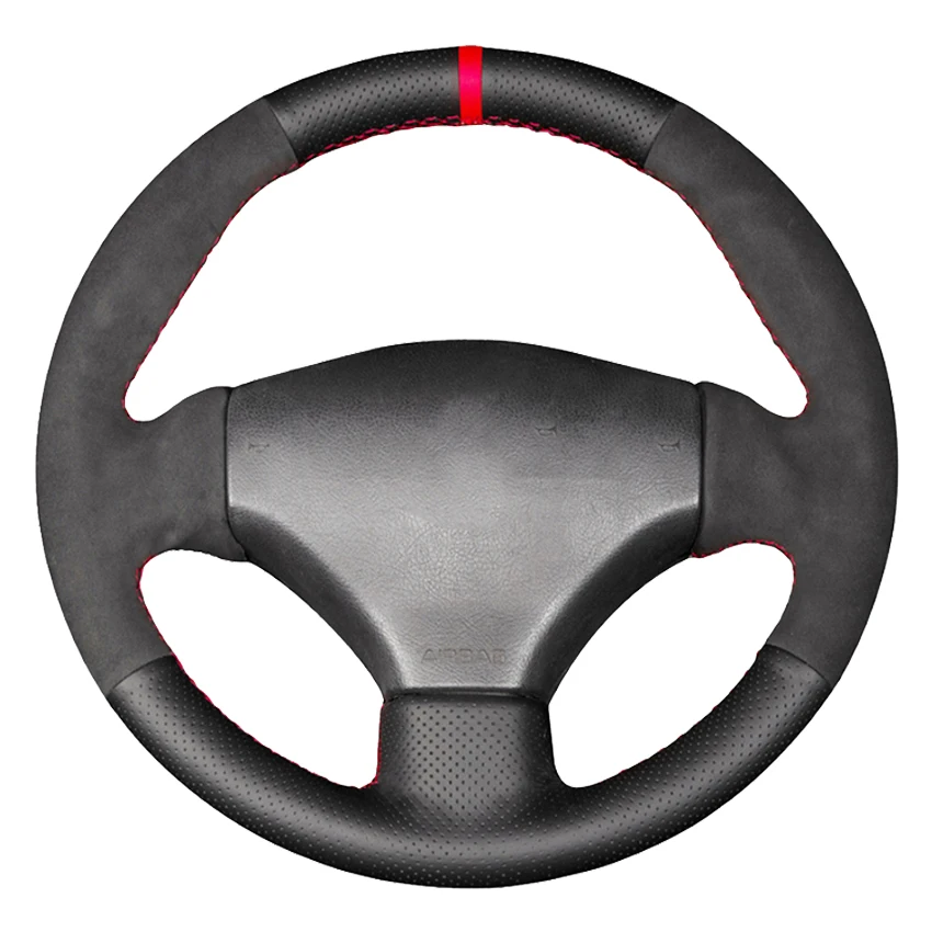 

Black Genuine Leather Suede Hand-Stitched Car Steering Wheel Cover For Peugeot 206 1998-2005 206 SW 2003-2005 206 CC 2004 2005