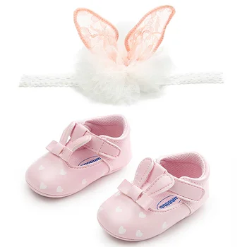 

Cute Baby 0-12M Booties Princess Girls Infant Rabbit Prewalkers + Headband 2PC Kids shoes set