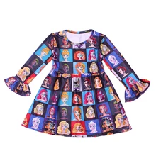 Осенне-зимнее платье с героями мультфильмов детское свободное платье красивая одежда с расклешенными рукавами для девочек Детские платья из молочного шелка