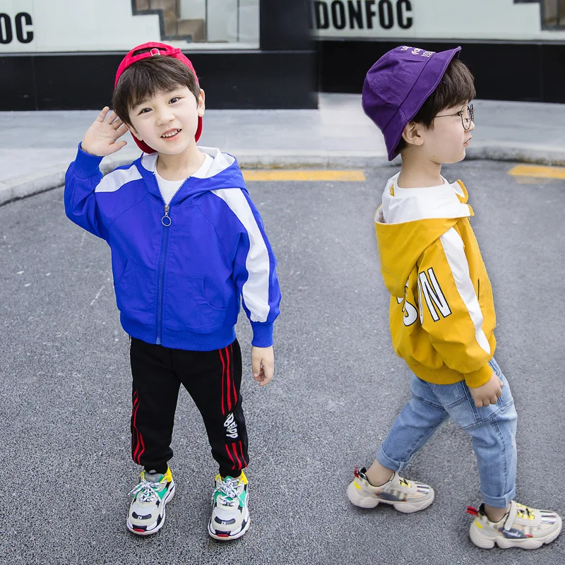 

BOY'S Jacket 2019 Spring And Autumn New Style Childrenswear Korean-style Boy Back Printed Hooded Coat Western Style Spring Cloth