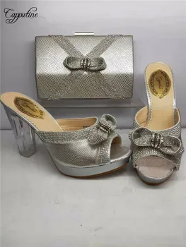 

Nice silver high heel pump shoes matching with handbag set for party GY23 heel height 10cm