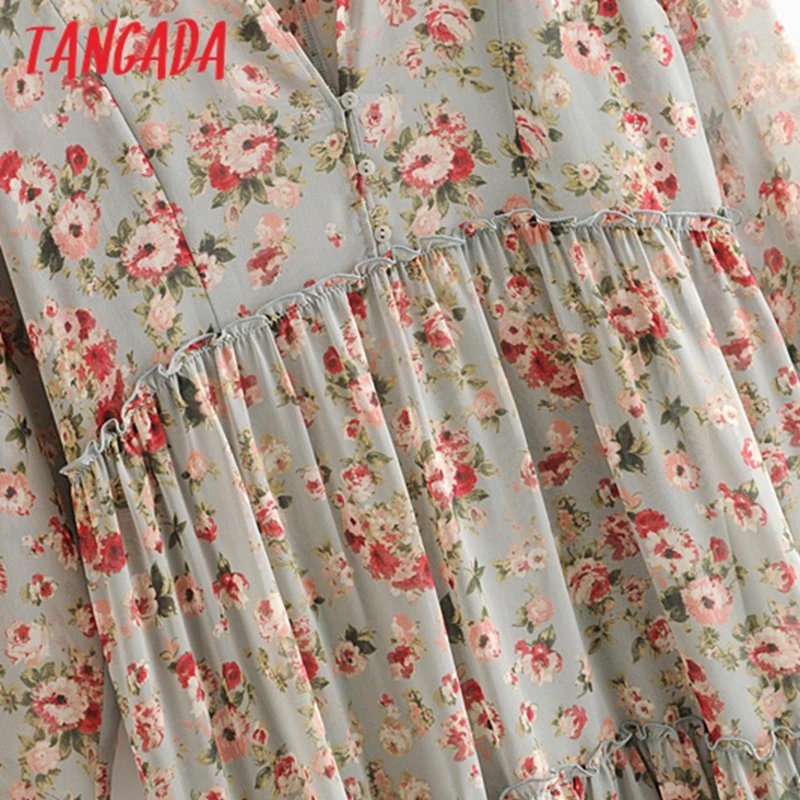 Tangada модное женское платье средней длины с цветочным принтом и оборками, с длинным рукавом и круглым вырезом, комплект из двух предметов, винтажные платья 3H19