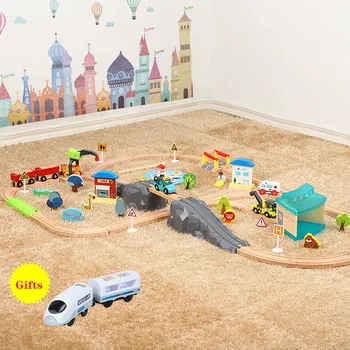 

Wooden Trains Track Railway Toy Model Compatible with Biro All Brands Train Educational Toys 3D Pulzze Toys For Children EDWONE