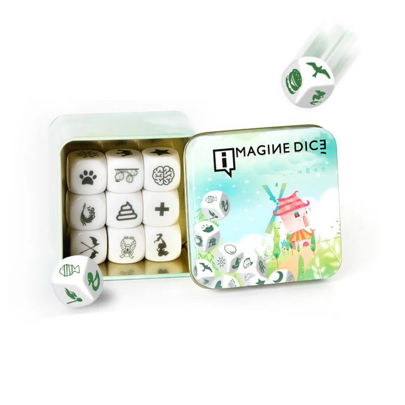 

New Telling Story Dice Learning Toy Metal Box/Bag English Rules Family/Parents/Party Funny Imagine Education Toys for Children