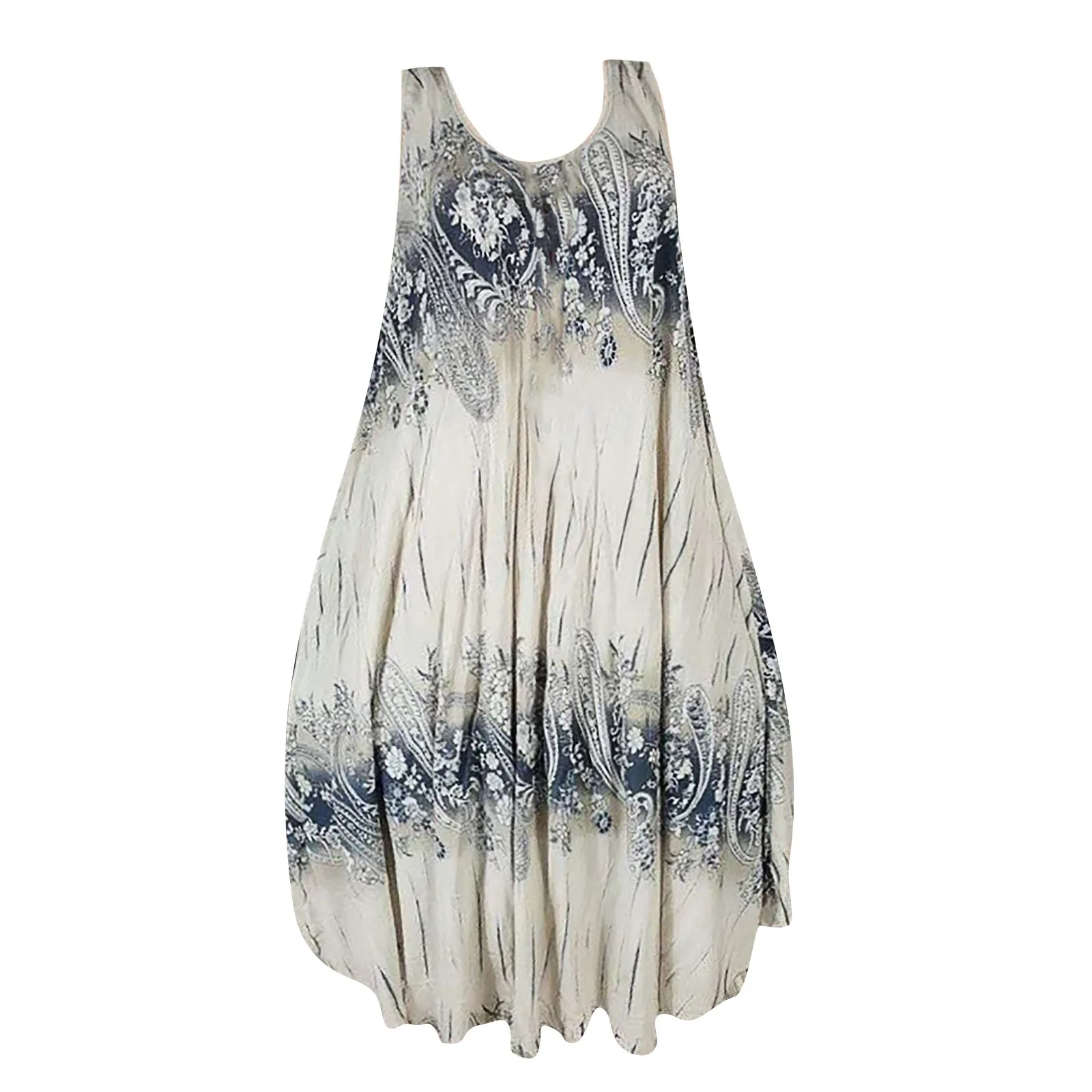 Summer Sundress Womens Sleeveless O-Neck Plus Size Dress Bohemian Tie-Dye Print Dress Lady Beach Dress Vintage Mujer Vestido 2
