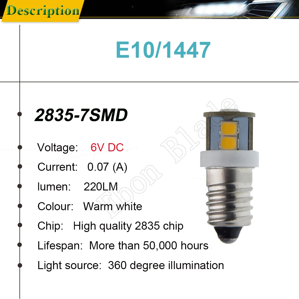 E10 7SMD 2835 6 Ʈ 6 V DC LED  / MES  , 1447 Ÿ  ġ    Ʈ, 4 