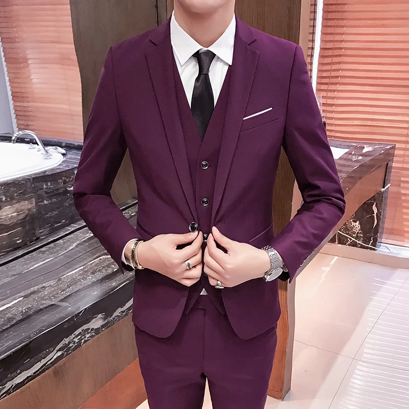 Men's 3 Piece Suit Blazer Slim Fit One Button Notch Lapel Dress Business Wedding Party Jacket Vest Pants & Tie Set