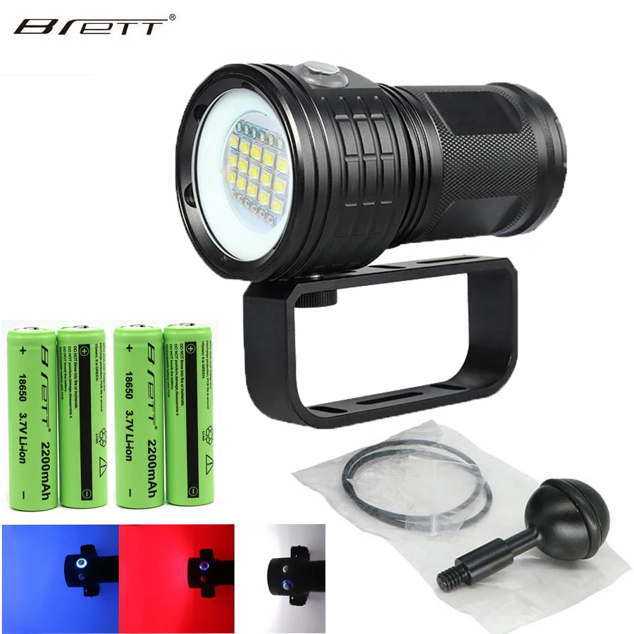 LED Diving Flashlight With 6 XHP70/90 Lamp Beads Super Bright Professional Underwater Camera