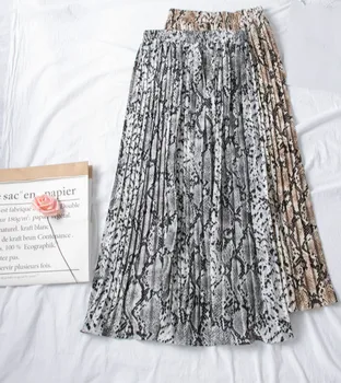 

Women Sexy Half Length Skirt Korean High Waist Slim Vintage Snake Leopard Print Jupe Ladies Spring Midi Long Skirts