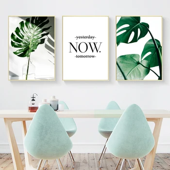 

Nordic Posters Green Plant Leaf Love NOW Canvas Painting Wall Art Print Modern Pictures For Living Room Home Bedroom Decoration