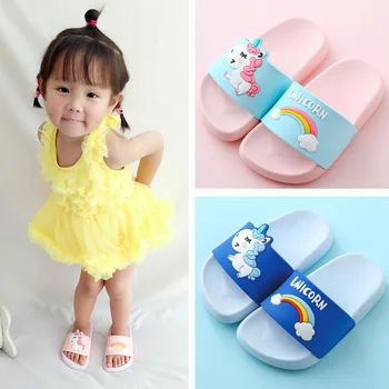 

Unicorn Slippers For Baby Boy Girl Cartoon Rainbow Shoes Summer New Children Indoor Slippers Beach Swimming Slipper