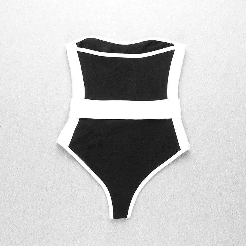 Summer Strapless Black Female Bodysuit with Belt Hot Sexy Women Jumpsuit Overalls Streetwear