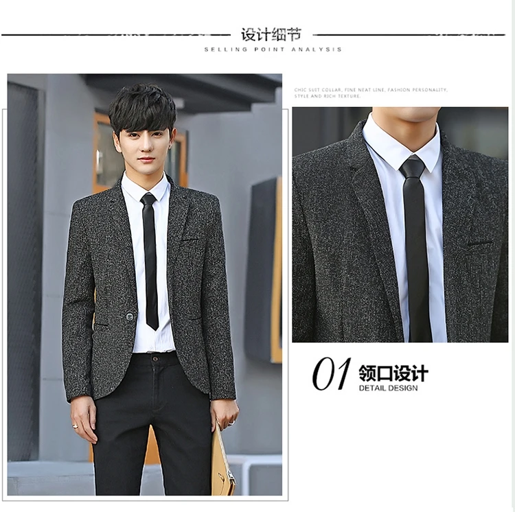 Men‘s Blazers New Autumn Smart Casual Business Formal Black Suit Jacket Solid Slim Fit Single Breasted Male Blazers Men