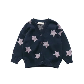 

Autumn family clothes mother daughter all over stars cardigans Christmas matching outwear tops