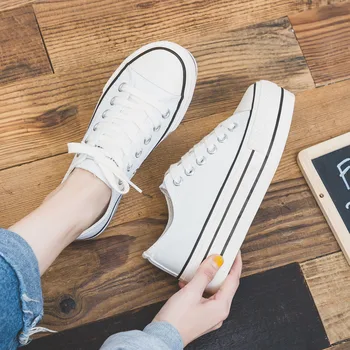 

Thick Increased Canvas Shoes for Women Low-Top Female Hidden Wedge White Sneakers Black Casual Shoes 4.5cm Chunky Heel Platform