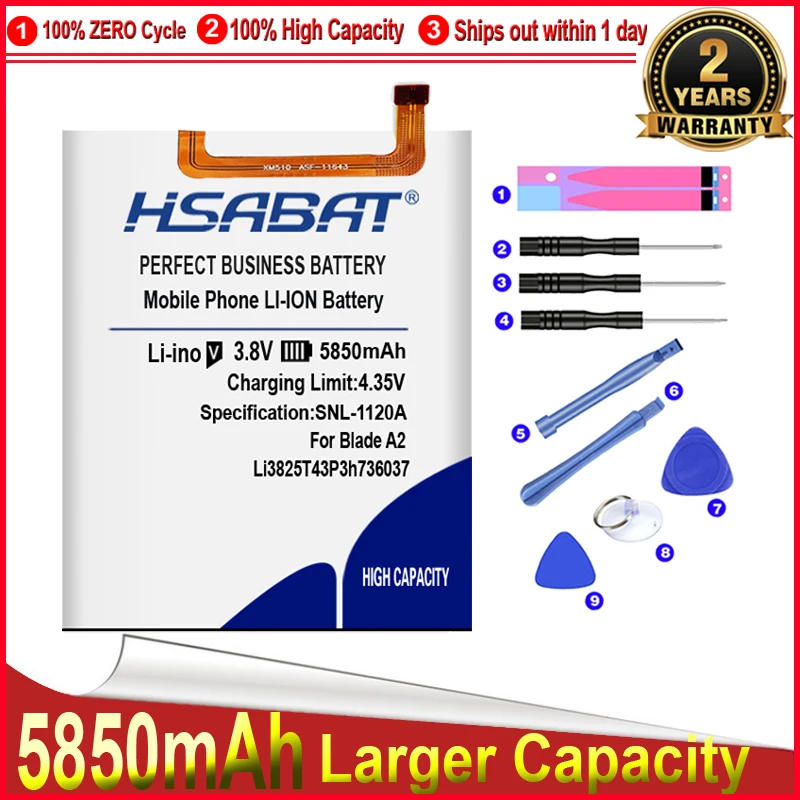 HSABAT 0 Cycle 5850mAh Battery for ZTE Li3825T43P3h736037 BV0720 / Blade A2 V7 Lite Dual SIM Accumulator | Мобильные телефоны и