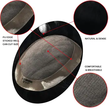 

MW Mens Hair Wig Toupee PU Around + MONO Net Breathable Remy Human Hair 6inches 150% Density Topper Wigs For Men Replacement