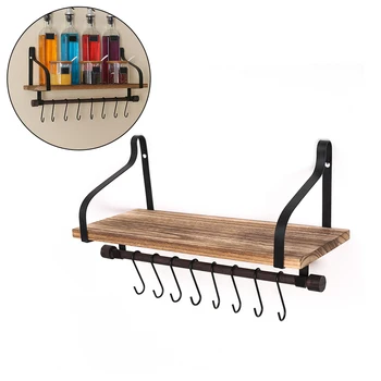 

Wood Modern Wall Shelf Display Picture Home Decor Storage Removable Hooks and Towel Bar Book Office Floating Board