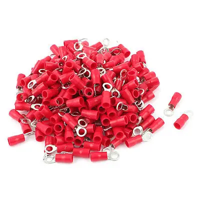 

200 Pcs 2-4S Insulated Wire Connector Ring Crimp Terminal Red 16-14AWG
