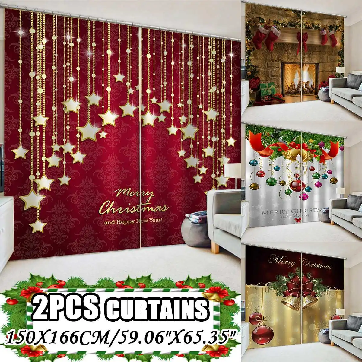 Cortinas decorativas de Navidad de terciopelo denso rojo creativo estilo  superior para ventana Puerta de armario de cocina
