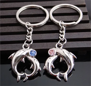 

FREE SHIPPING by FEDEX 100pairs/lot Wholesale Zinc Alloy Dolphin Keychain Metal Keyring For Lovers as Wedding Gift