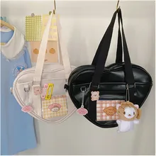 Japanese JK Uniform Shoulder Bag Kawaii Lolita PU Heart Pattern Handbag College Students Messenger Bag Cospaly Accessories