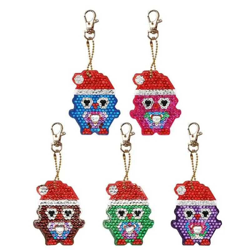 

5pcs DIY Full Drill Diamond Painting Keychain Special-shaped Xmas Penguin Key Chains Diamond Embroidery Christmas Gift