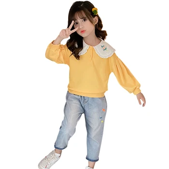 

Girls Clothes Set Embroidery Girl Clothes Sweatshirt + Jeans Clothes For Girls Casual Style Children's Costume
