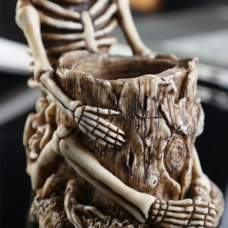  Black Skull Desktop Pen Holder Office School Storage Case Resin Desk Pen Pencil Organizer Makeup St