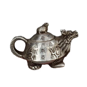 

LAOJUNLU White Copper Dragon Turtle Pot Ornaments Brass Silver Plated Teapot Imitation Antique Copper Pot Decorative Gifts